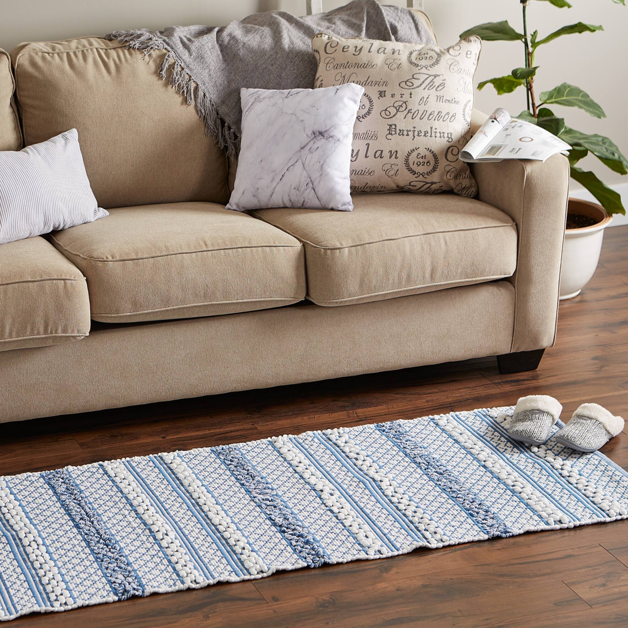 Stonewash Blue and White Hand-Loomed Paper Chindi Runner 2.25ft. x 6ft.